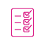 pink icon showing a checklist of items